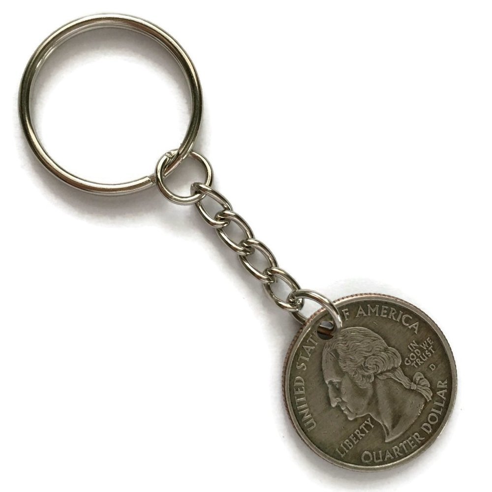 Delaware State Quarter Keychain Coin Money Upcycled Unisex Stainless Steel - Picture 3 of 3